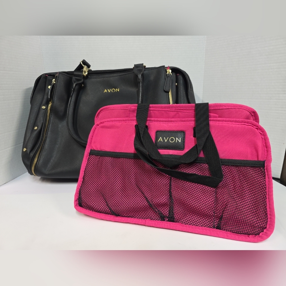 Avon Black and Pink Consultant Make Up Bag With Removable Travel Bag